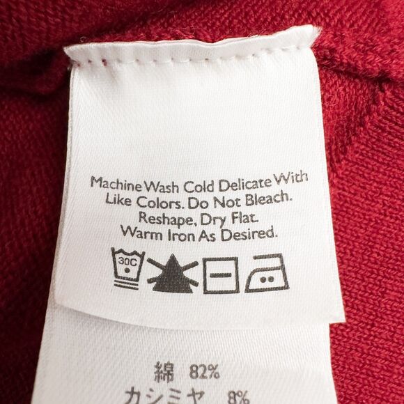 Eddie Bauer Cotton Cashmere Two Button Cardigan Womens Petite Large Red Holiday - Picture 13 of 15